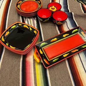 Vintage ClayArt jalapeños chili peppers 90s 2000s appetizer salad plateset of 10